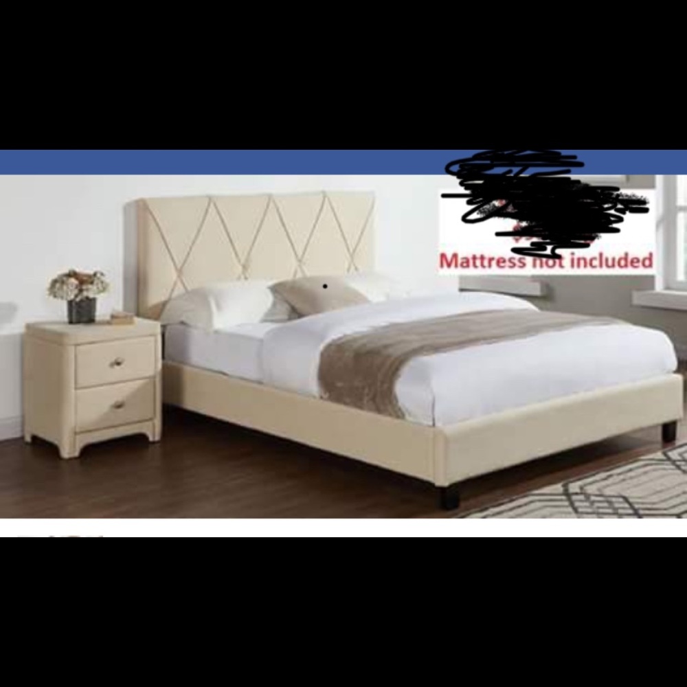 King size beige linen platform bed